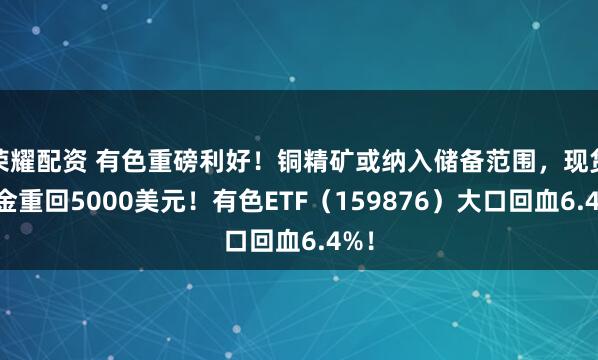荣耀配资 有色重磅利好！铜精矿或纳入储备范围，现货黄金重回5000美元！有色ETF（159876）大口回血6.4%！