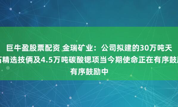 巨牛盈股票配资 金瑞矿业：公司拟建的30万吨天青石精选技俩及4.5万吨碳酸锶项当今期使命正在有序鼓励中