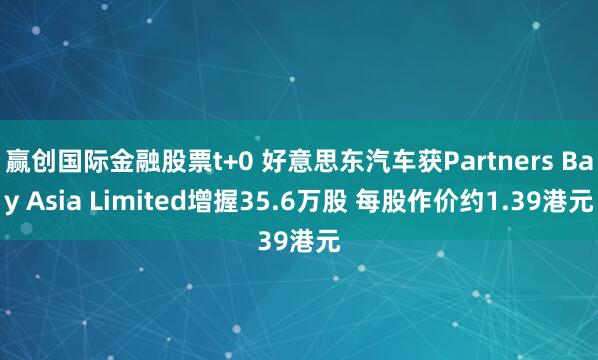 赢创国际金融股票t+0 好意思东汽车获Partners Bay Asia Limited增握35.6万股 每股作价约1.39港元